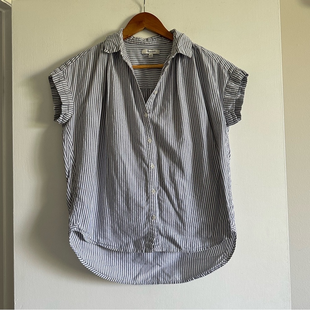 Madewell Central Shirt in Benton Stripe Blue/White Button Down Blouse size XXS - Picture 7 of 10